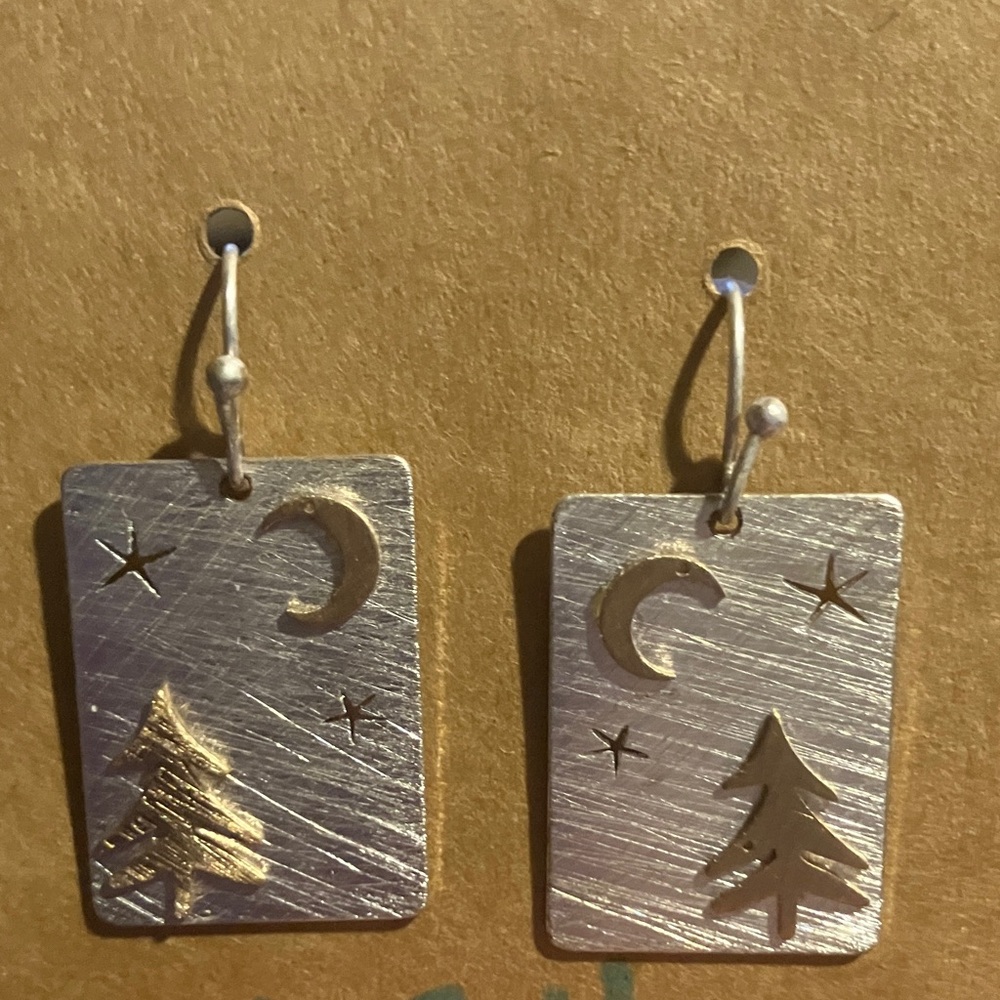 Silver and Gold Tree and Moon Earrings